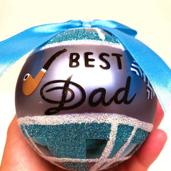 Let it Snow Best Dad Christmas Ornament Blue Glitter Pipe Bow 3.5" 2017 Walgreen - Picture 6 of 7